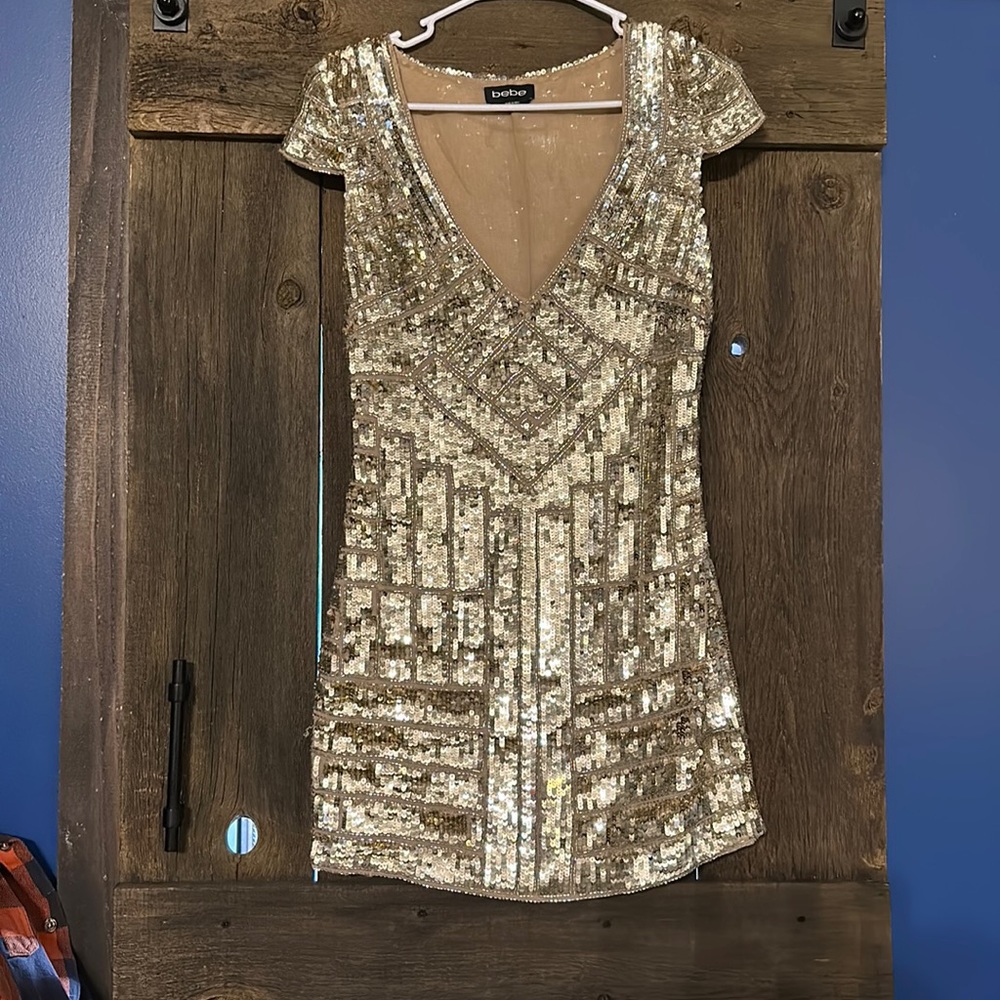 Bebe gold sequin party dress